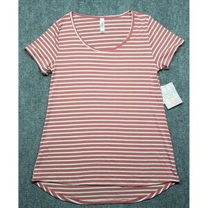 LulaRoe Classic T-Shirt Womens XS Pink White Striped Round Neck Short Sleeve New